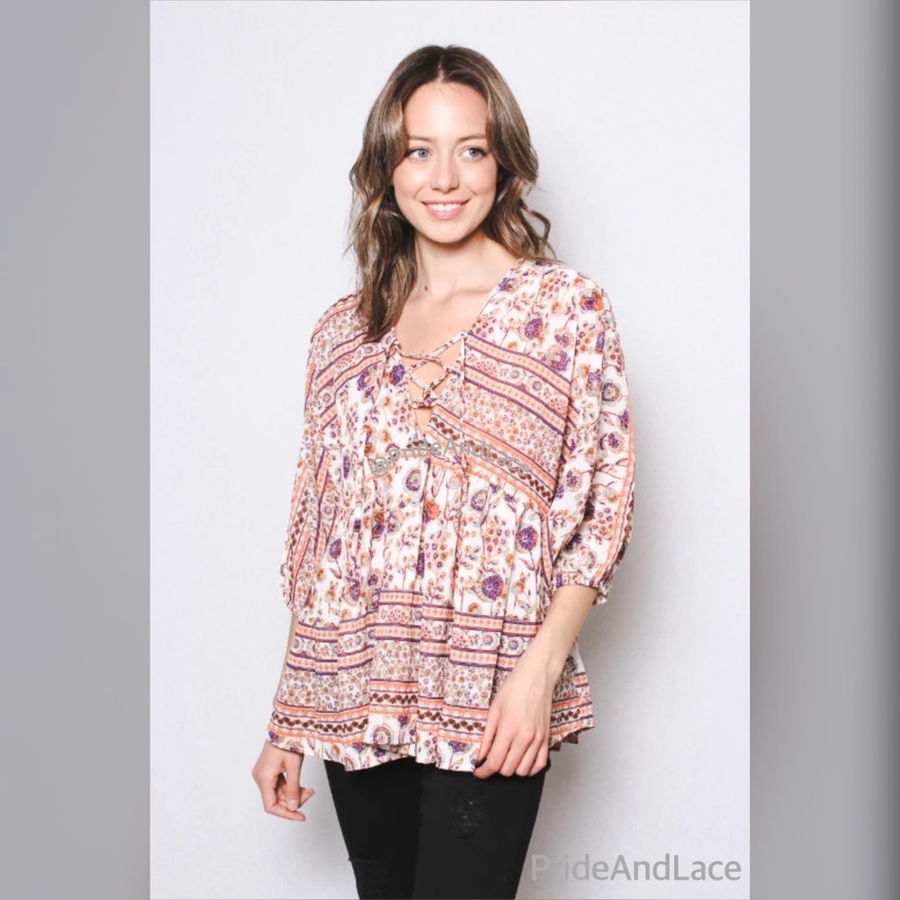 🆕 Half Sleeve Tied Neck Woven Chiffon Top - Picture 2 of 5